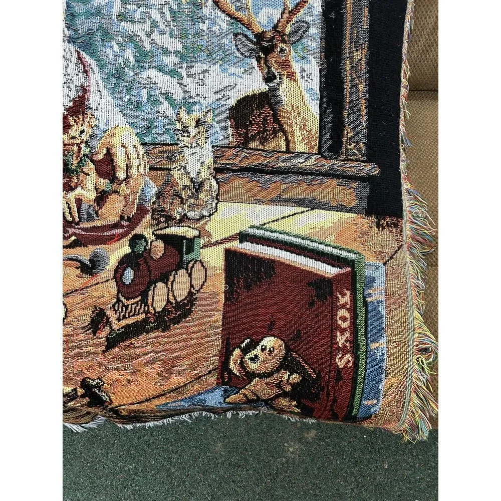 Tapestry Throw Blanket Santa Workshop Christmas Scene Cozy Home‎ Decor